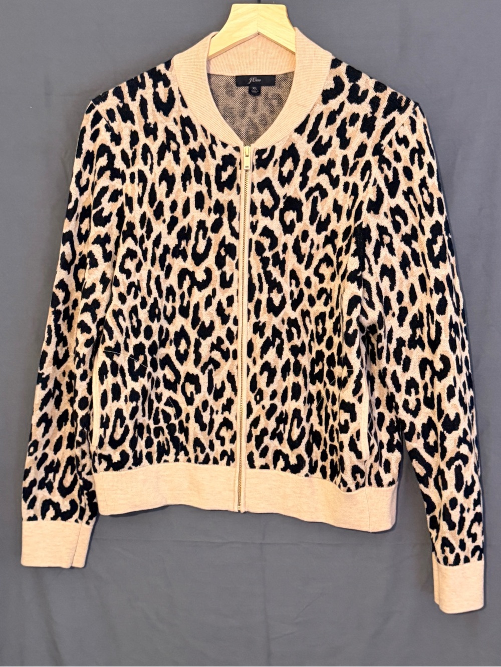 J. Crew Beige and Black Leopard Zip Cardigan - Picture 1 of 5